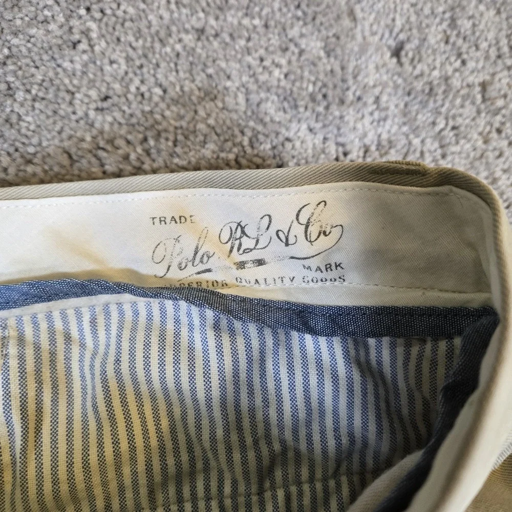Vintage Polo Ralph Lauren Prospect Pants Mens 36x32 Tan Khaki 100% Cotton Preppy